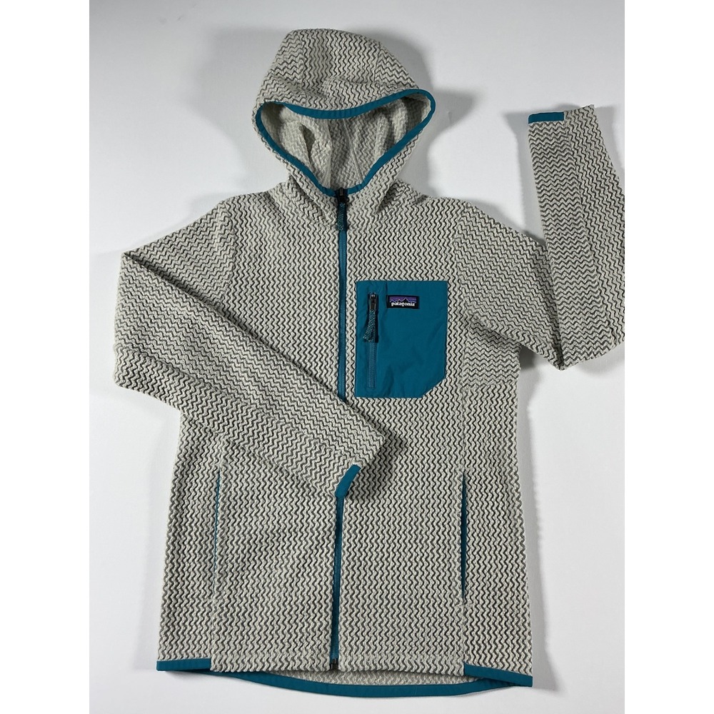 Patagonia Kids R1 Air Full Zip Hoodie Wool White Gray Size L